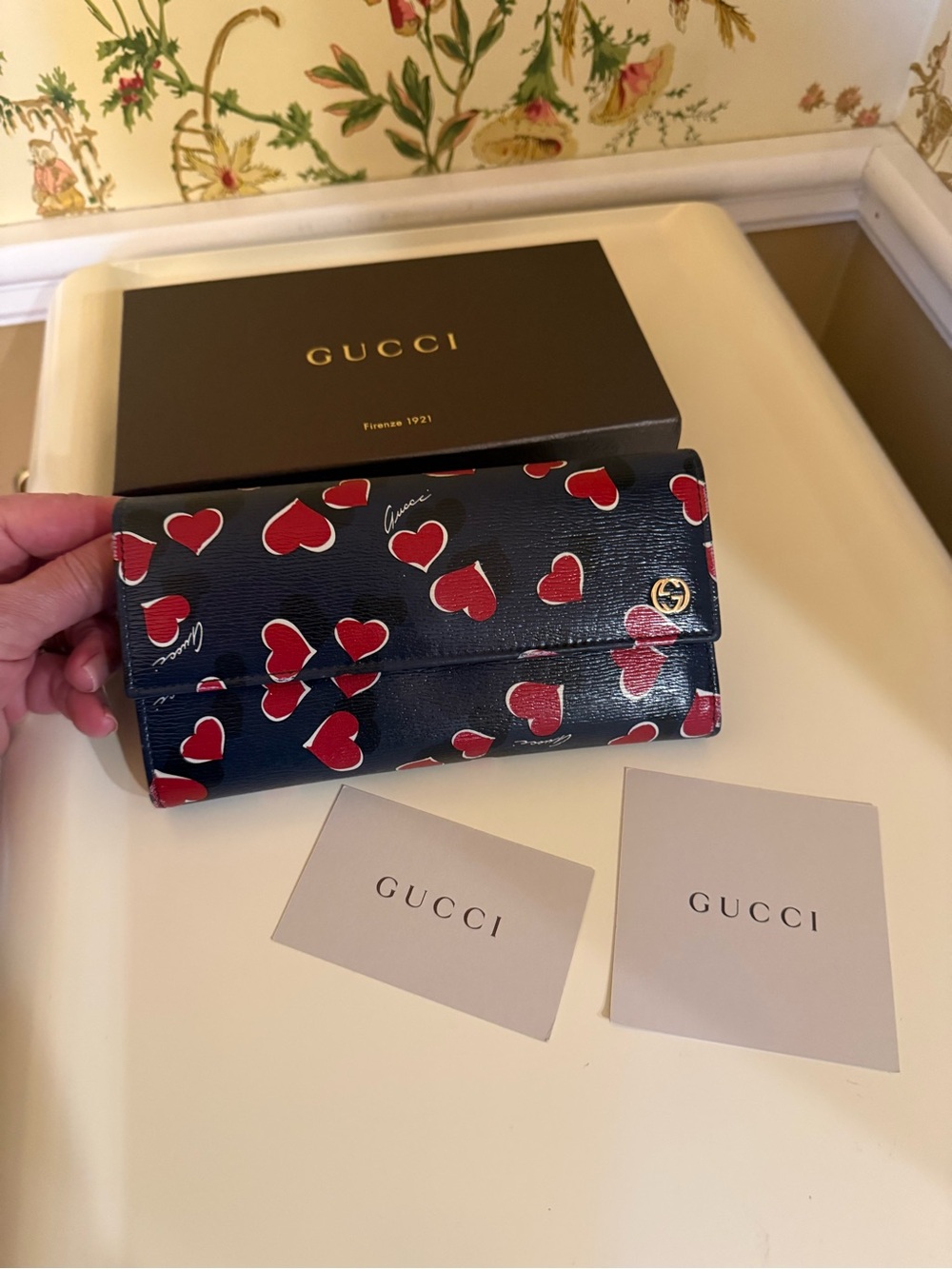 Gucci Black Heart Print Continental Wallet